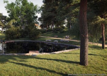 Revitalizace vodního prvku, park Jezerka, Praha 3