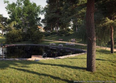 Revitalizace vodního prvku, park Jezerka, Praha 3